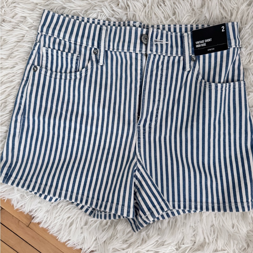 Express Blue and White Striped High Waist Shorts